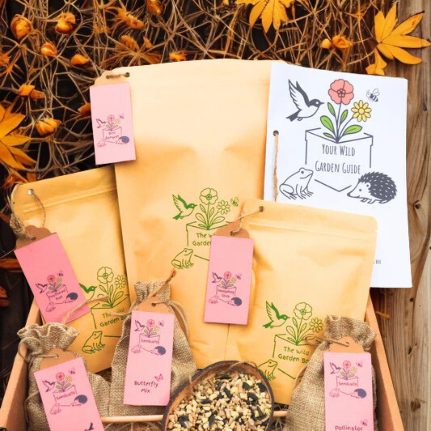 The Wild Autumn Box - Autumnal Wildflower Seedballs, Bird Feed & Hedgehog Food Gift Set